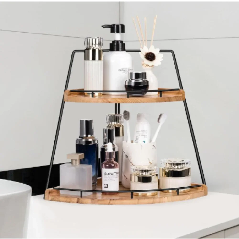 2-Tier Wooden Corner Organizer - Bathroom/ Kitchen/ Vanity Corner Shelf Storage